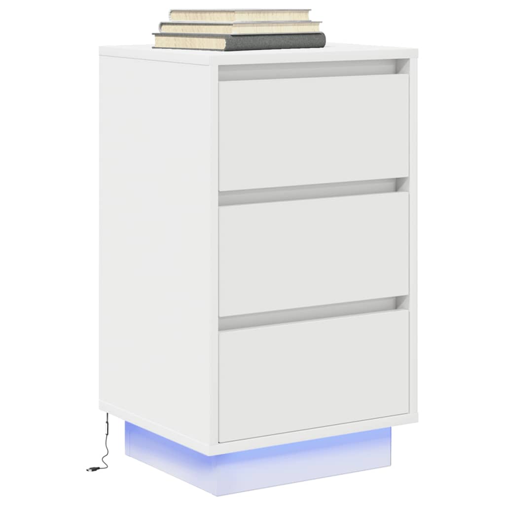 Nattbord Sengbord Hvit med LED-lys 38x34x65 cm