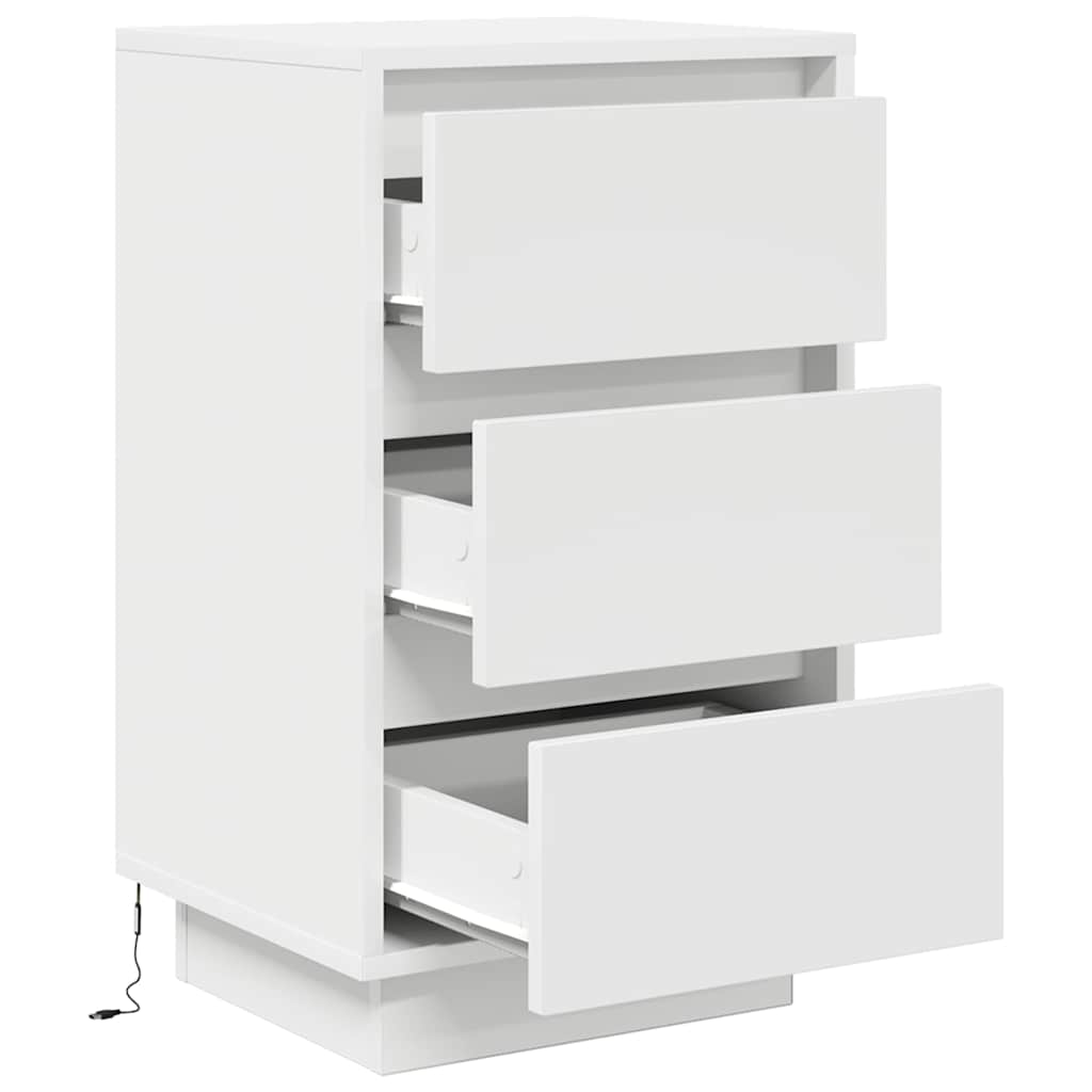 Nattbord Sengbord Hvit med LED-lys 38x34x65 cm