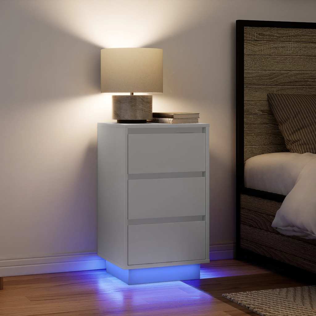 Nattbord Sengbord Hvit med LED-lys 38x34x65 cm