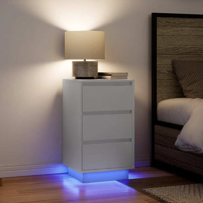 Nattbord Sengbord Hvit med LED-lys 38x34x65 cm