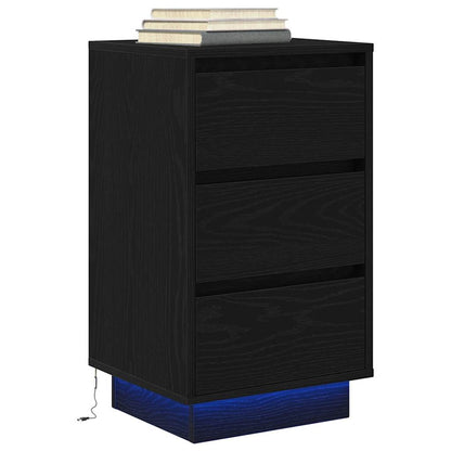 Nattbord Sengbord Svart med LED-lys 38x34x65 cm