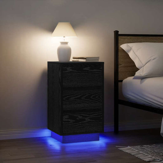 Nattbord Sengbord Svart med LED-lys 38x34x65 cm