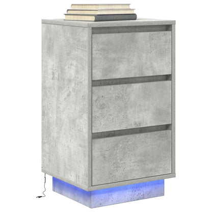 Nattbord Sengbord Betonggrå med LED-lys 38x34x65 cm