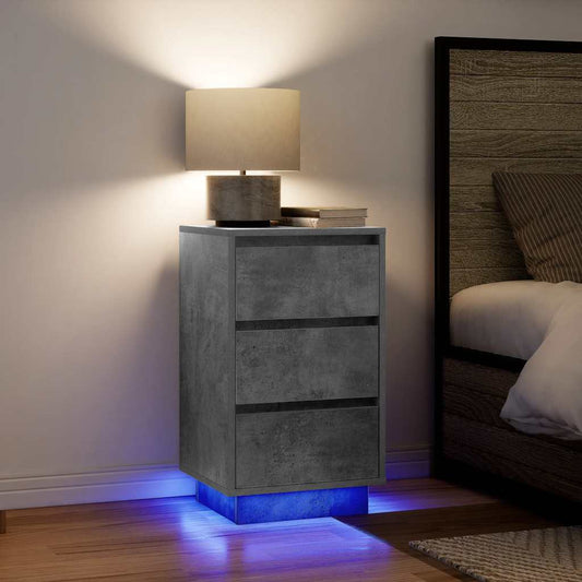 Nattbord Sengbord Betonggrå med LED-lys 38x34x65 cm