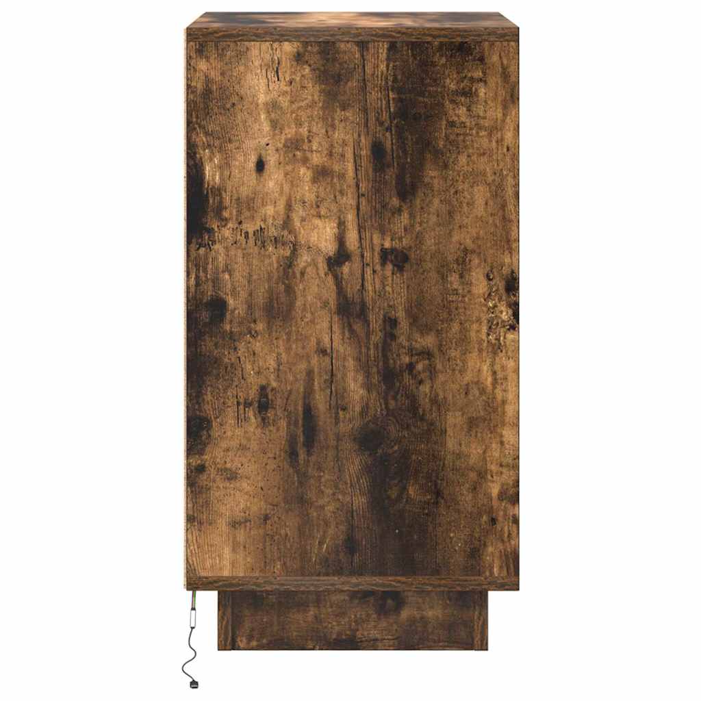 Nattbord Sengbord Røkt Eik med LED-lys 38x34x65 cm