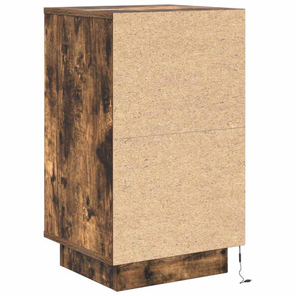 Nattbord Sengbord Røkt Eik med LED-lys 38x34x65 cm