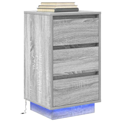 Nattbord Sengbord Sonoma Grå med LED-lys 38x34x65 cm