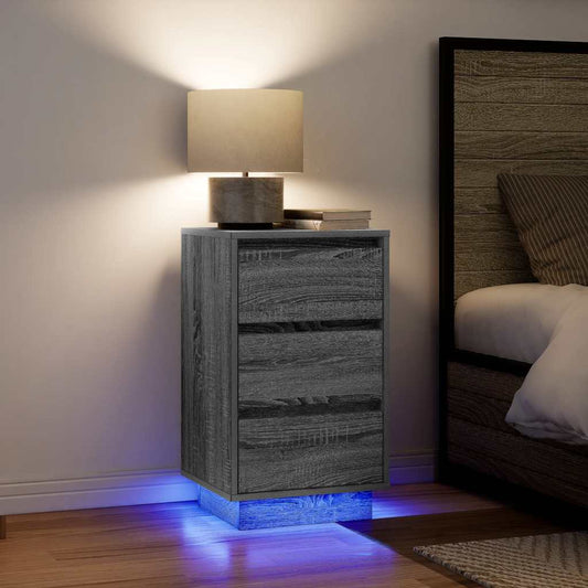 Nattbord Sengbord Sonoma Grå med LED-lys 38x34x65 cm