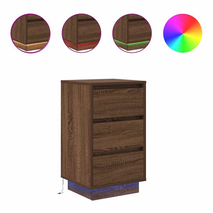 Nattbord Sengbord Brun Eik med LED-lys 38x34x65 cm