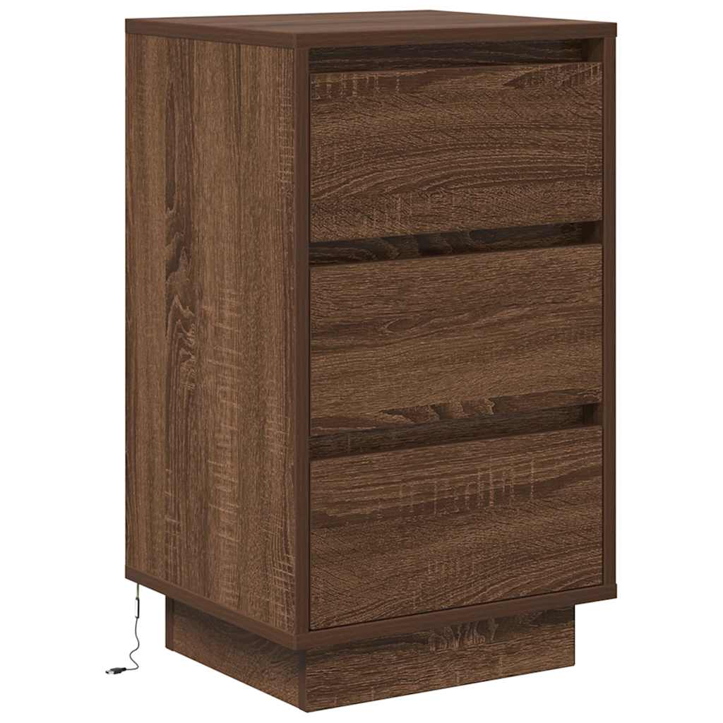 Nattbord Sengbord Brun Eik med LED-lys 38x34x65 cm