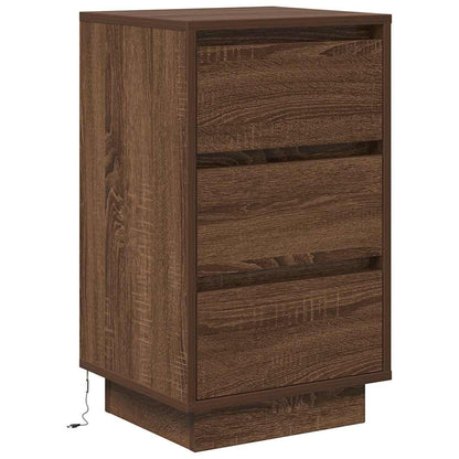 Nattbord Sengbord Brun Eik med LED-lys 38x34x65 cm