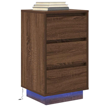 Nattbord Sengbord Brun Eik med LED-lys 38x34x65 cm