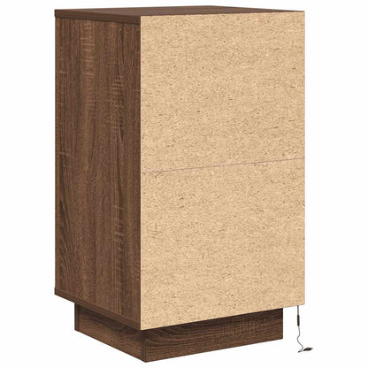 Nattbord Sengbord Brun Eik med LED-lys 38x34x65 cm