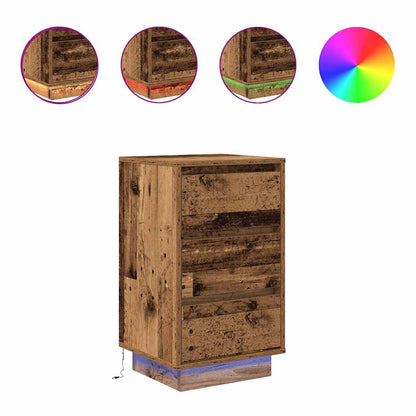 Nattbord Sengbord Gammelt Tre med LED-lys 38x34x65 cm