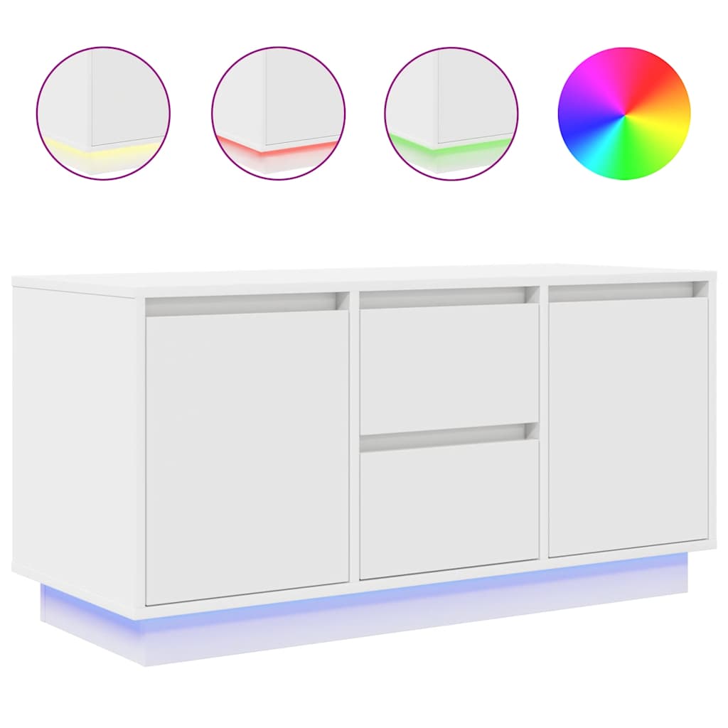 TV-Møbel Hvit TV-benk med LED-lys 100x41x50 cm