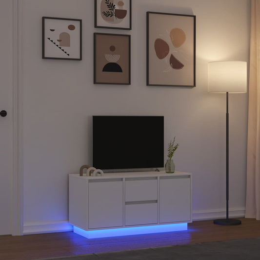 TV-Møbel Hvit TV-benk med LED-lys 100x41x50 cm