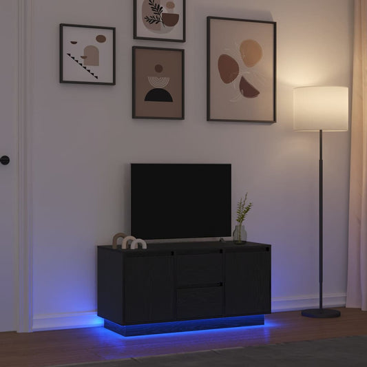 TV-Møbel Svart Eik TV-benk med LED-lys 100x41x50 cm