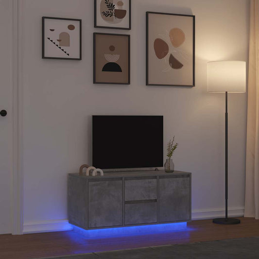 TV-Møbel Betonggrå TV-benk med LED-lys 100x41x50 cm