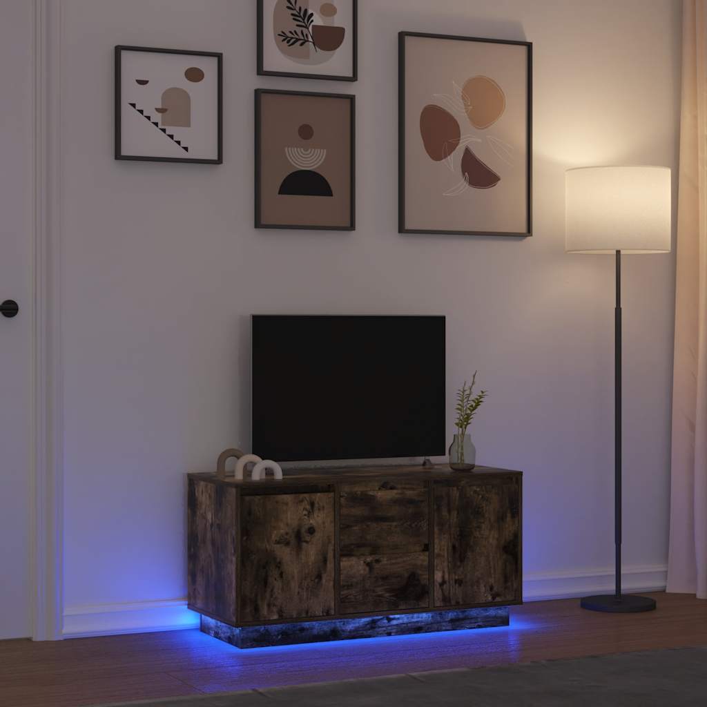 TV-Møbel Røkt EikTV-benk med LED-lys 100x41x50 cm