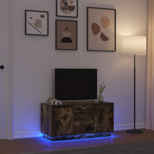 TV-Møbel Røkt EikTV-benk med LED-lys 100x41x50 cm
