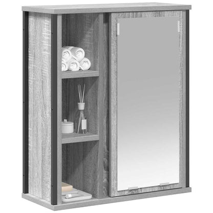 Baderomsskap veggskap med speil Grå Eik 50x21x60 cm