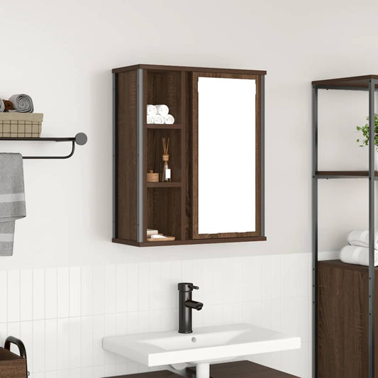 Baderoms veggskap med speil brun eik 50x21x60 cm