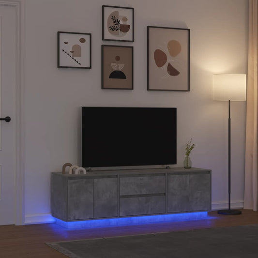TV-Møbel Betonggrå TV-benk med LED-lys 160,5x41x50 cm