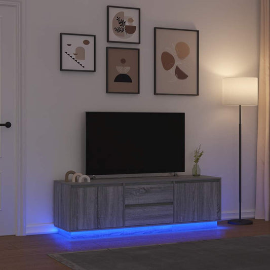 TV-Møbel Sonoma Grå TV-benk med LED-lys 160,5x41x50 cm
