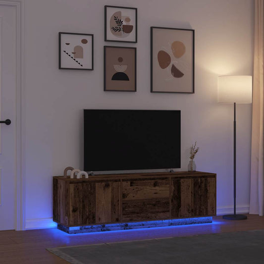 TV-Møbel Gammelt Tre Tv-benk med LED-lys 160,5x41x50 cm