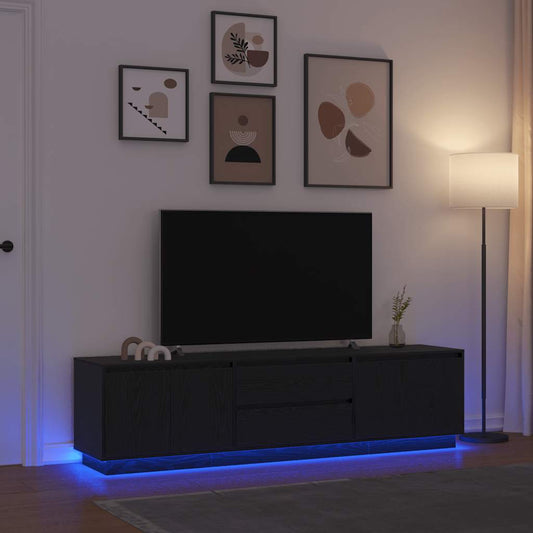 TV-Møbel Svart Eik TV-benk med LED-lys 193,5x41x50 cm