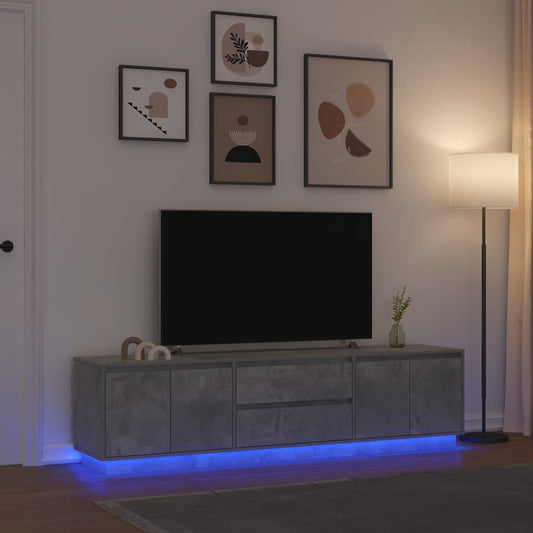 TV-Møbel Betonggrå TV-benk med LED-lys 193,5x41x50 cm