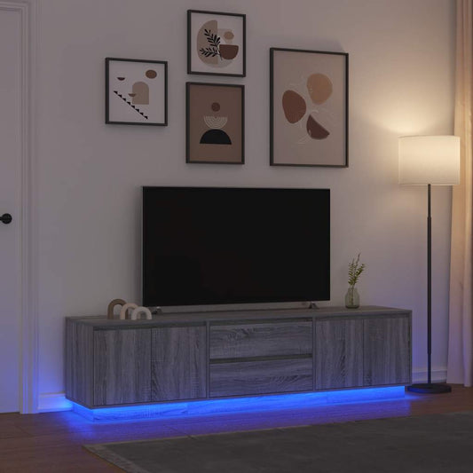 TV-Møbel Sonoma Grå TV-benk med LED-lys 193,5x41x50 cm