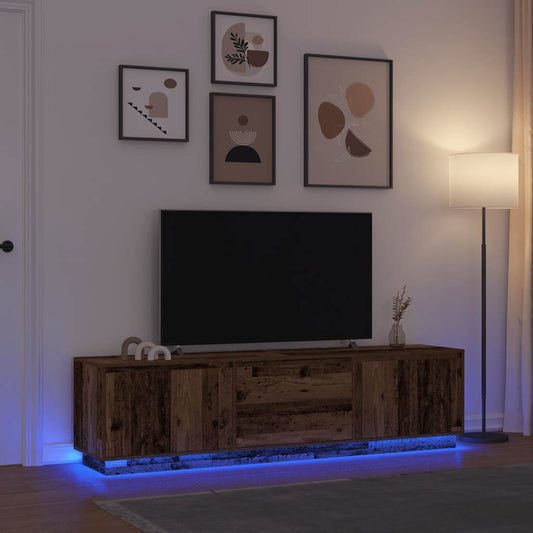 TV-Møbel Gammelt Tre Tv-benk med LED-lys 193,5x41x50 cm