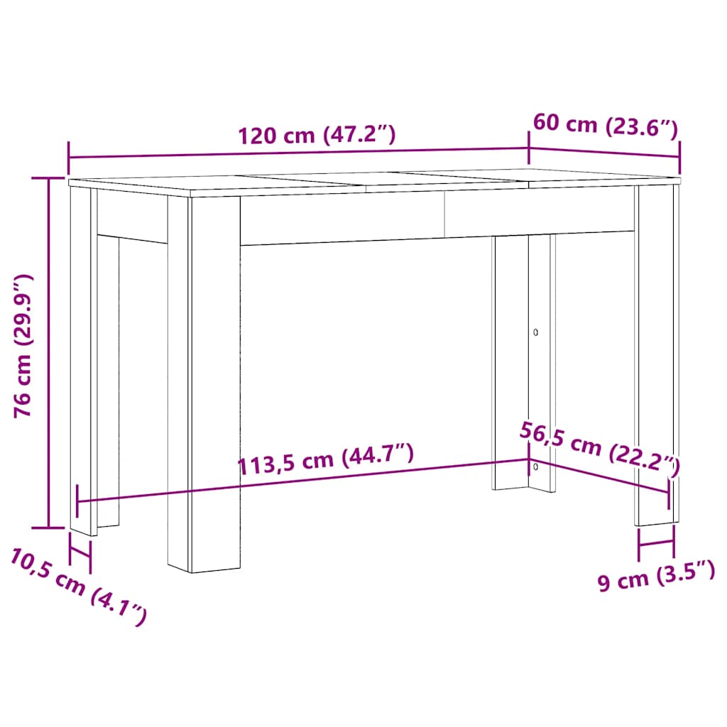 Spisebord Kjøkkenbord Svart Eik 120x60x76 cm