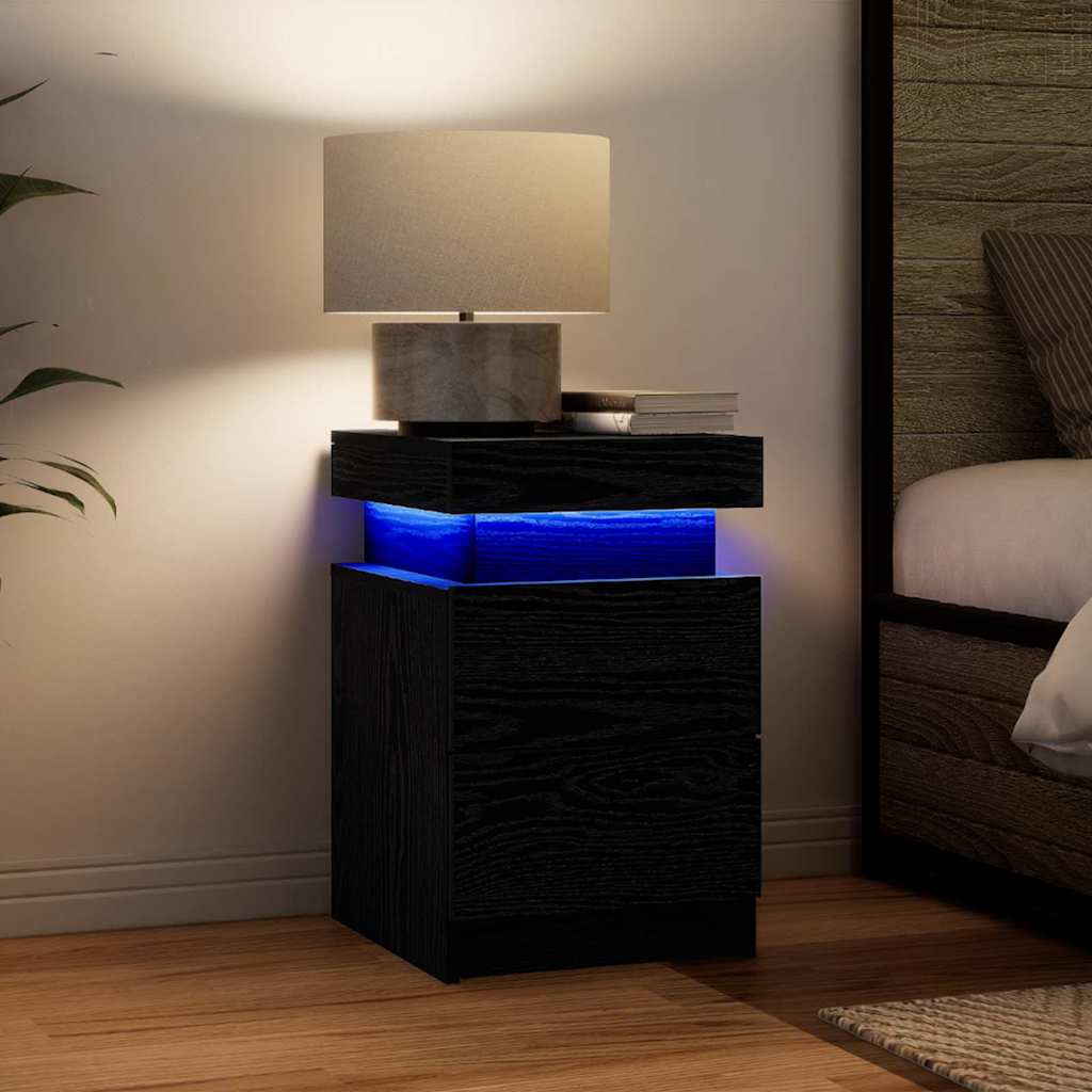 Nattbord Sengbord Svart Eik Nattbordskap med skuff 35 x 39 x 55 cm