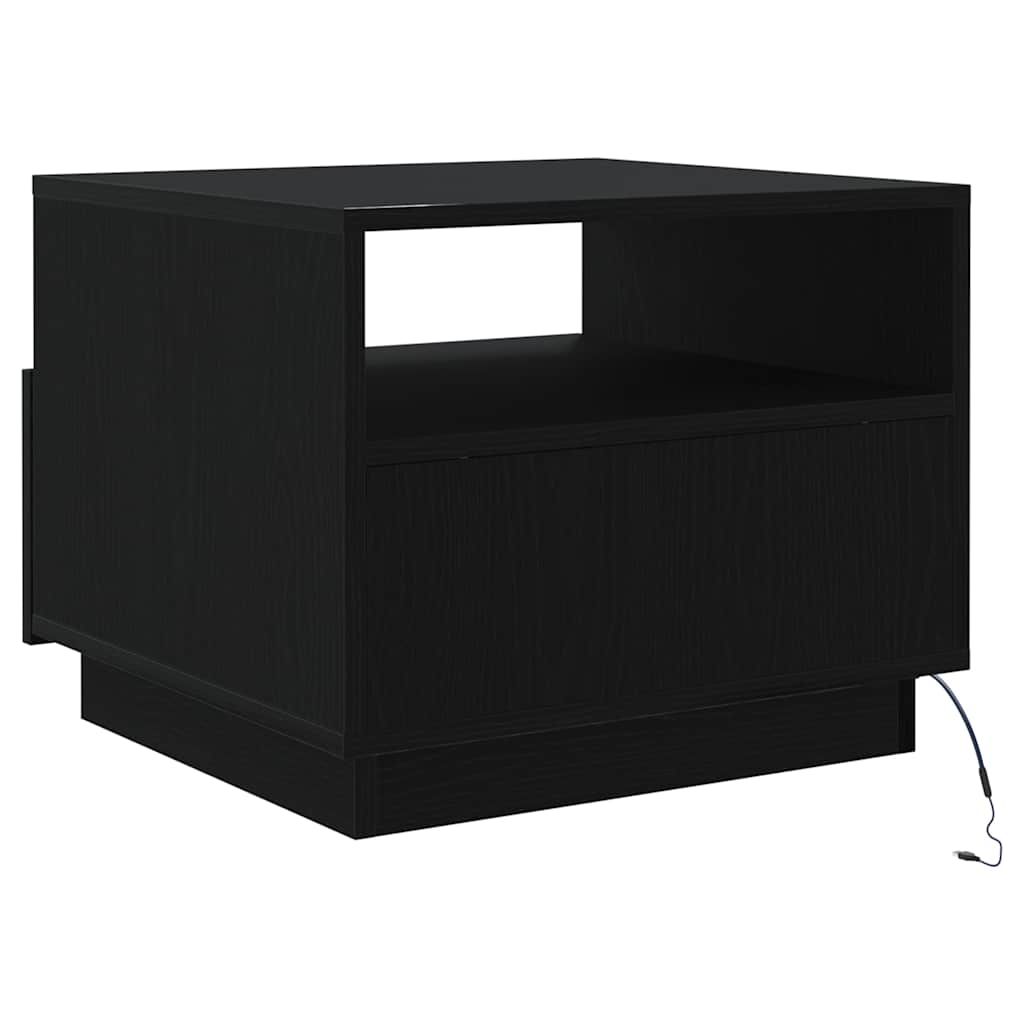 Salongbord Sofabord Svart med LED-lys Eik 50x49x40 cm