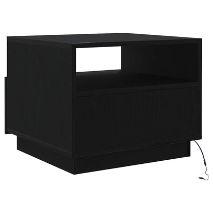 Salongbord Sofabord Svart med LED-lys Eik 50x49x40 cm