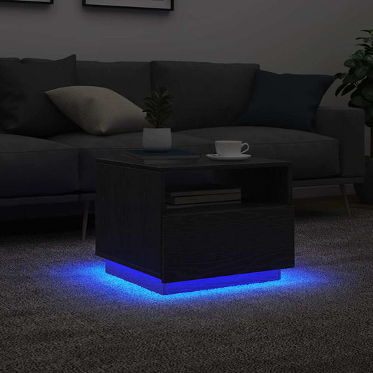 Salongbord Sofabord Svart med LED-lys Eik 50x49x40 cm