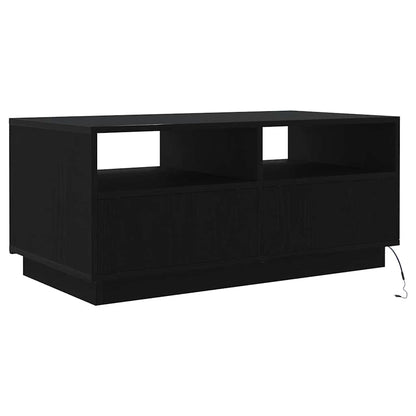 Salongbord Sofabord Svart med LED-lys Eik 90x49x40 cm