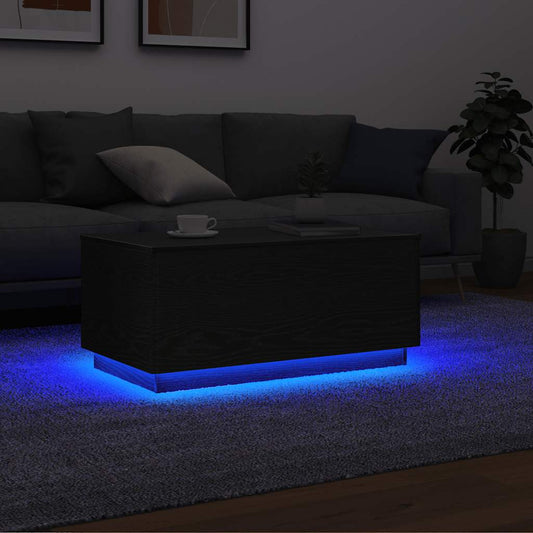 Salongbord Sofabord Svart med LED-lys Eik 90x49x40 cm