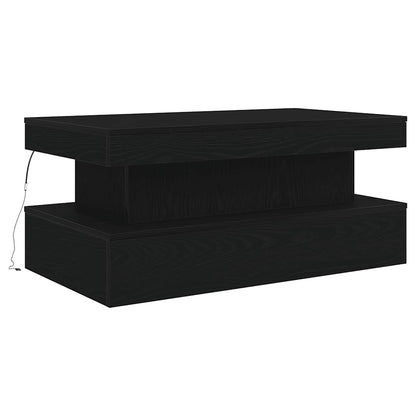 Salongbord Sofabord Svart med LED-lys Eik 90x50x40 cm