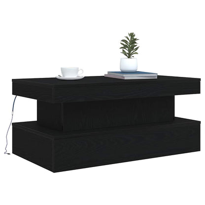 Salongbord Sofabord Svart med LED-lys Eik 90x50x40 cm