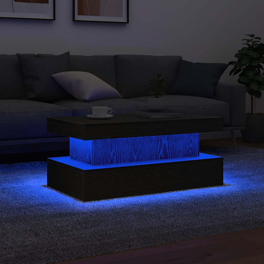 Salongbord Sofabord Svart med LED-lys Eik 90x50x40 cm