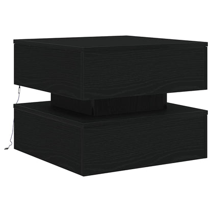 Salongbord Sofabord Svart med LED-lys Eik 50x50x40 cm