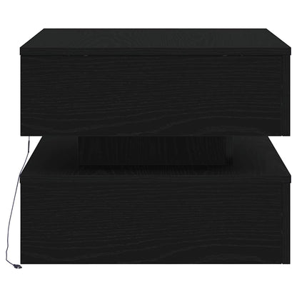 Salongbord Sofabord Svart med LED-lys Eik 50x50x40 cm