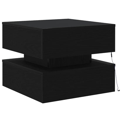 Salongbord Sofabord Svart med LED-lys Eik 50x50x40 cm
