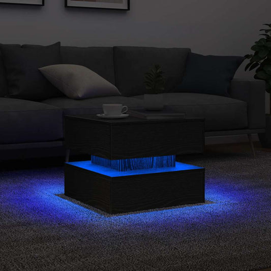 Salongbord Sofabord Svart med LED-lys Eik 50x50x40 cm