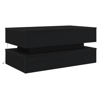Salongbord Sofabord Svart med LED-lys Eik 90x50x40 cm