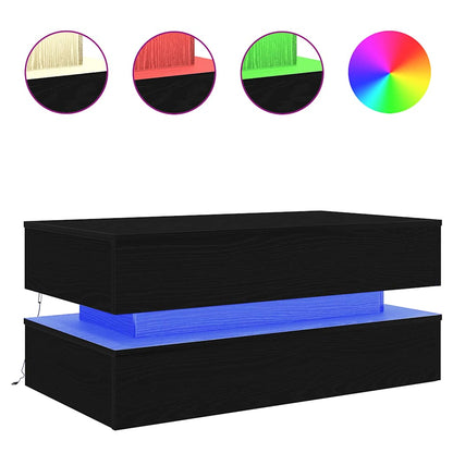 Salongbord Sofabord Svart med LED-lys Eik 90x50x40 cm