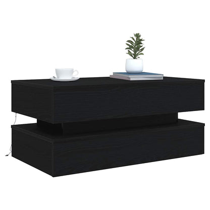 Salongbord Sofabord Svart med LED-lys Eik 90x50x40 cm